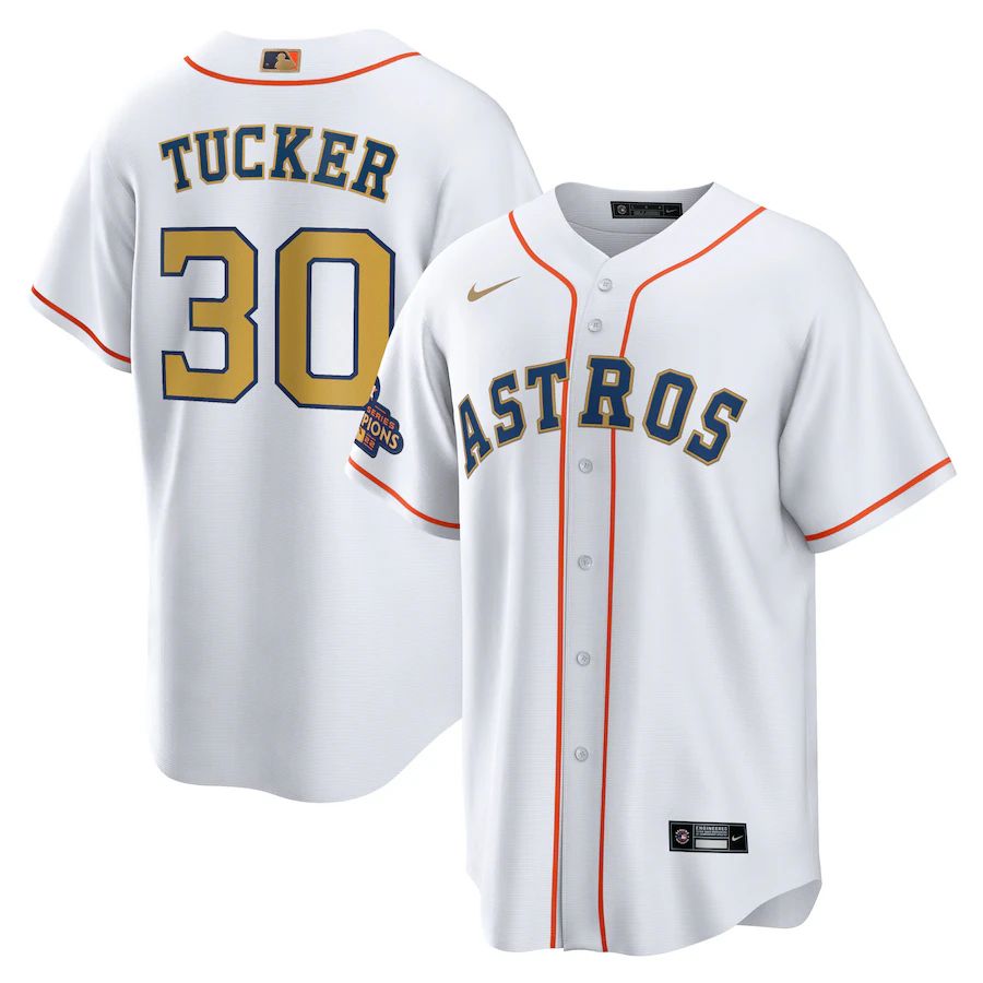 Houston Astros 30 Kyle Tucker Nike White/Gold Men's 2023 Gold