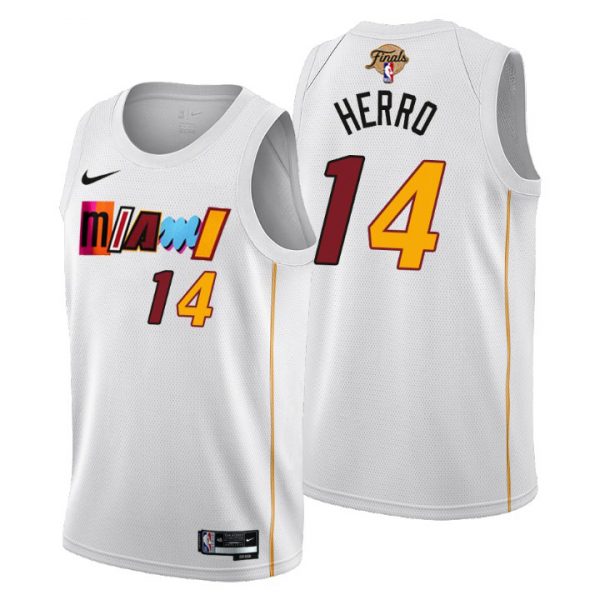 Heat 14 Tyler Herro Mens 2023 Nba Finals Patch City Edition Jersey Cherry Blossom White 3100